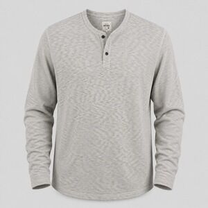 Fat Face Grey Waffle Henley Pullover Men's 2XL Regular Long Sleeve Stretch